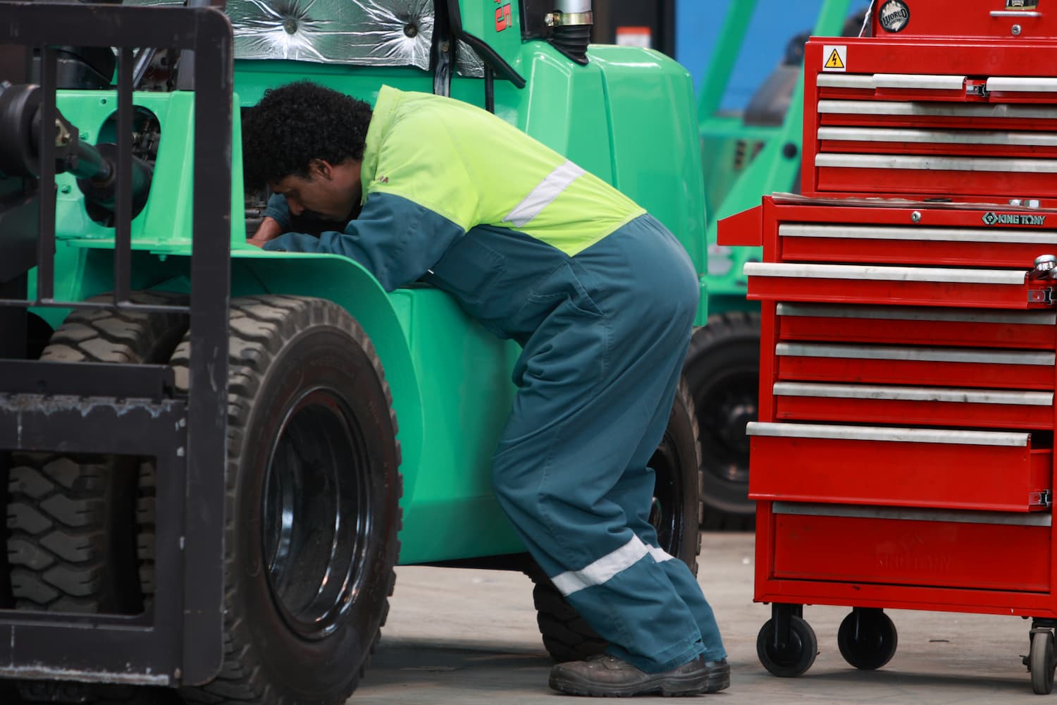 forklift being worked on in New Zealand