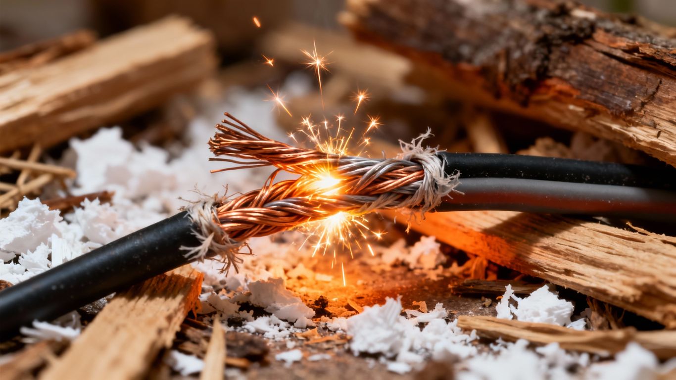 Sparking electrical wires near flammable materials, a fire hazard.